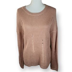 WHITE FAWN BLUSH/NUDE DISTRESSED SWEATER SZ.S EUC